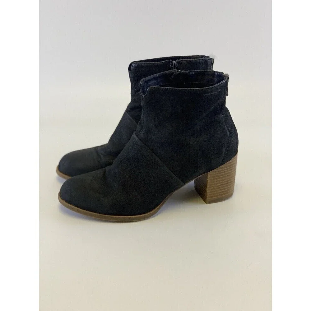 Vagabond Shoemakers Nubuck Ankle Boots Black Leather Block‎ Heel Womens 40 9.5